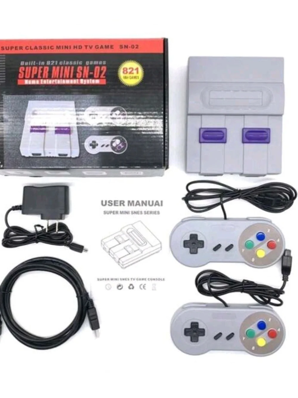 Super Mini SNES SN-02 retro NES hdmi TV game console w/ 821 classic games NEW